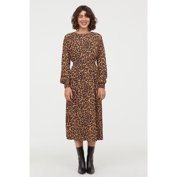 h&m leopard midi dress